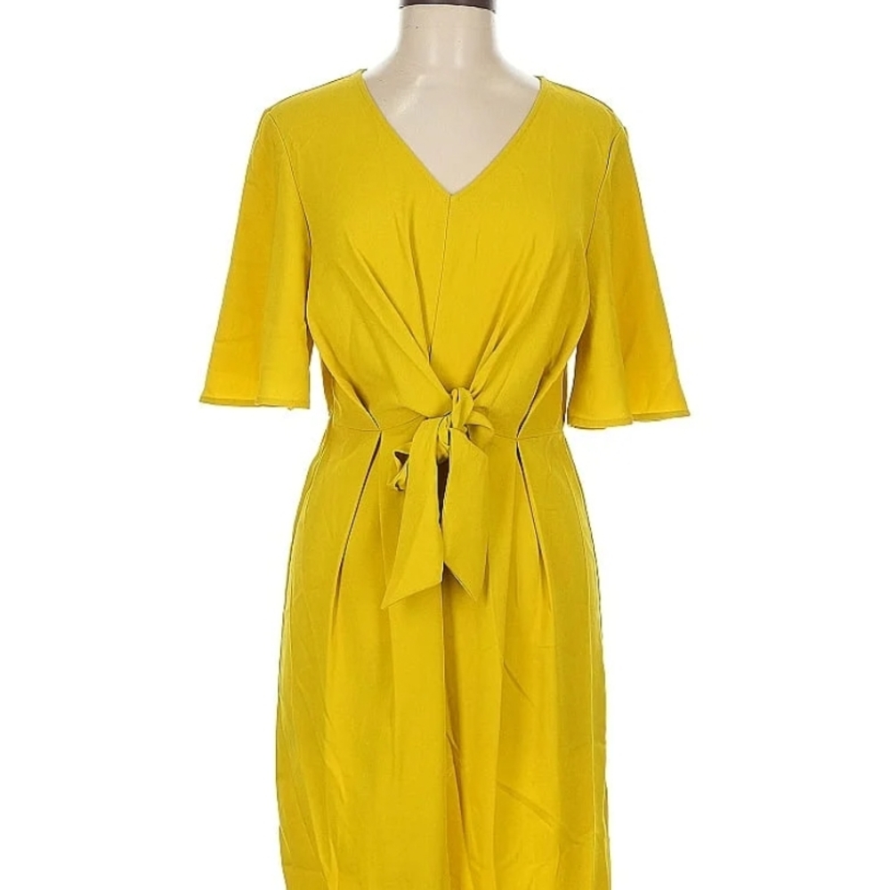 Elegant Chartreuse/Gold Tie-Front Dress
